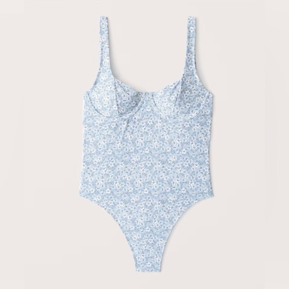 Abercrombie & Fitch Wide-Strap Underwire One Piece Blue Floral Swimsuit